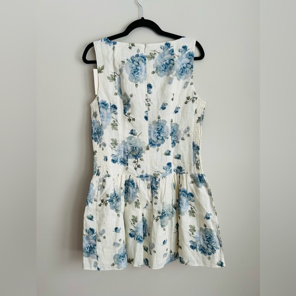 Faithfull The Brand Blue Floral Linen Mini Dress NWT | Summer Cottagecore 10 - Picture 8 of 12